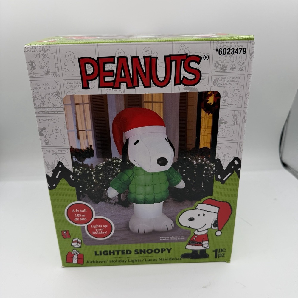 Peanuts 6-ft‎ LED Lighted Snoopy with Green Puffer Sweater Airblown Inflatable